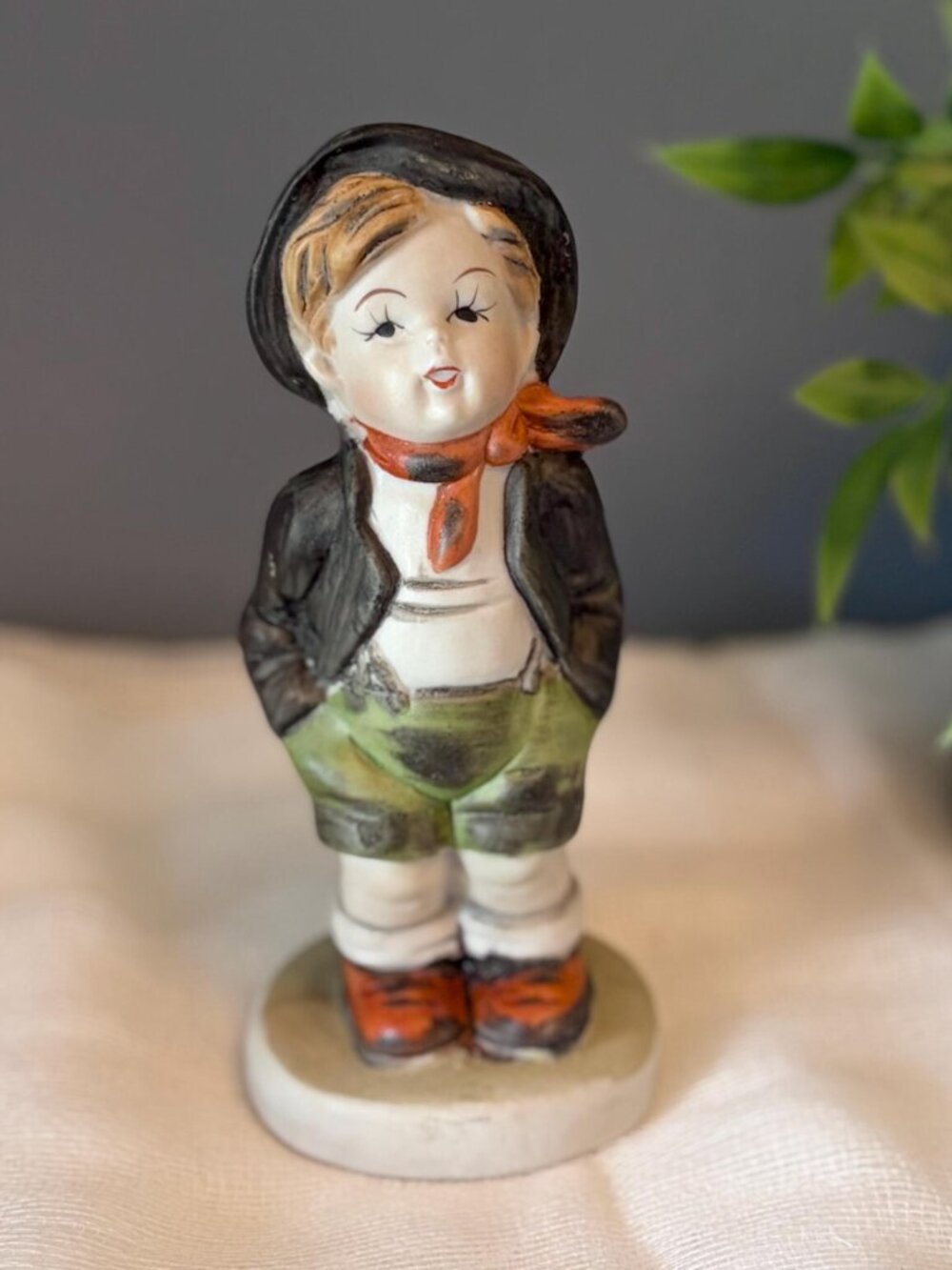Vintage Hummel-Style Porcelain Boy Figurine - Mid Century Bavarian Boy Statue -